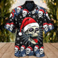 Christmas Skull Hawaiian Shirt With Detailed Graphic For Tropical Escapes Resort Wear And Outdoor Celebrations