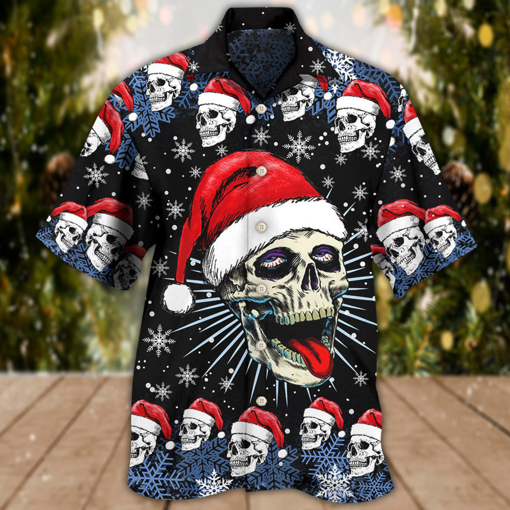 Christmas Skull Hawaiian Shirt With Detailed Graphic For Tropical Escapes Resort Wear And Outdoor Celebrations