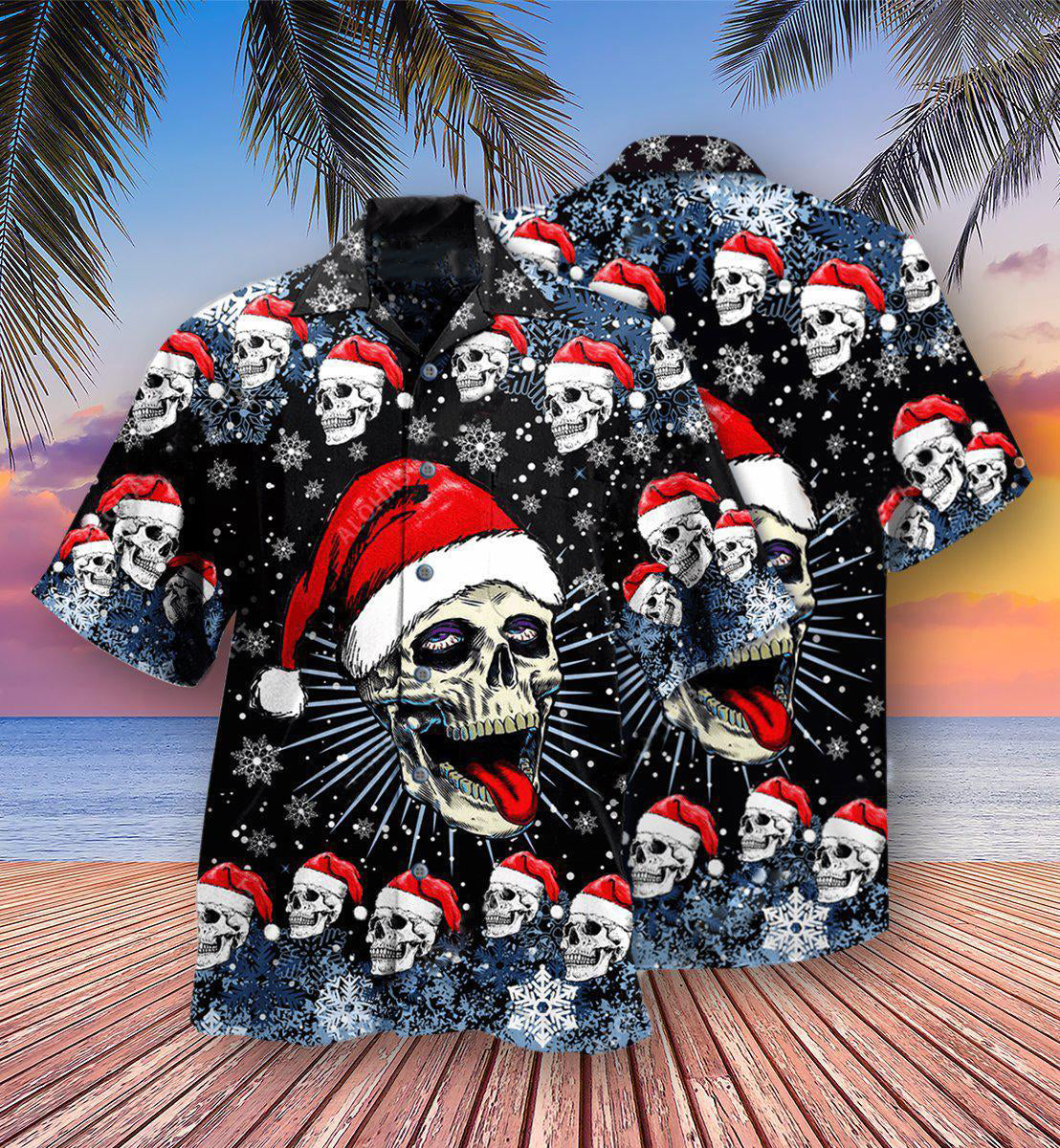 Christmas Skull Hawaiian Shirt With All Over Print For Tropical Escapes Resort Wear And Outdoor Celebrations