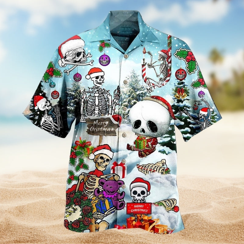 Gothic Skull Graphic Hawaiian Shirt For Tropical Holidays, Outdoor Gatherings, And Everyday Comfort