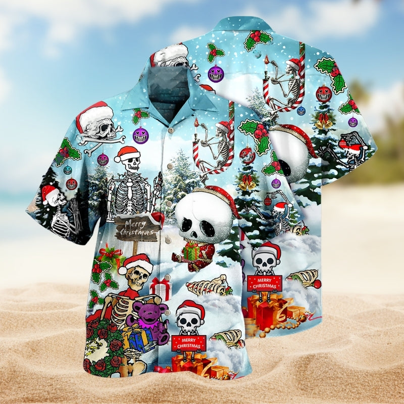 Gothic Skull Graphic Hawaiian Shirt For Tropical Holidays, Outdoor Gatherings, And Everyday Comfort