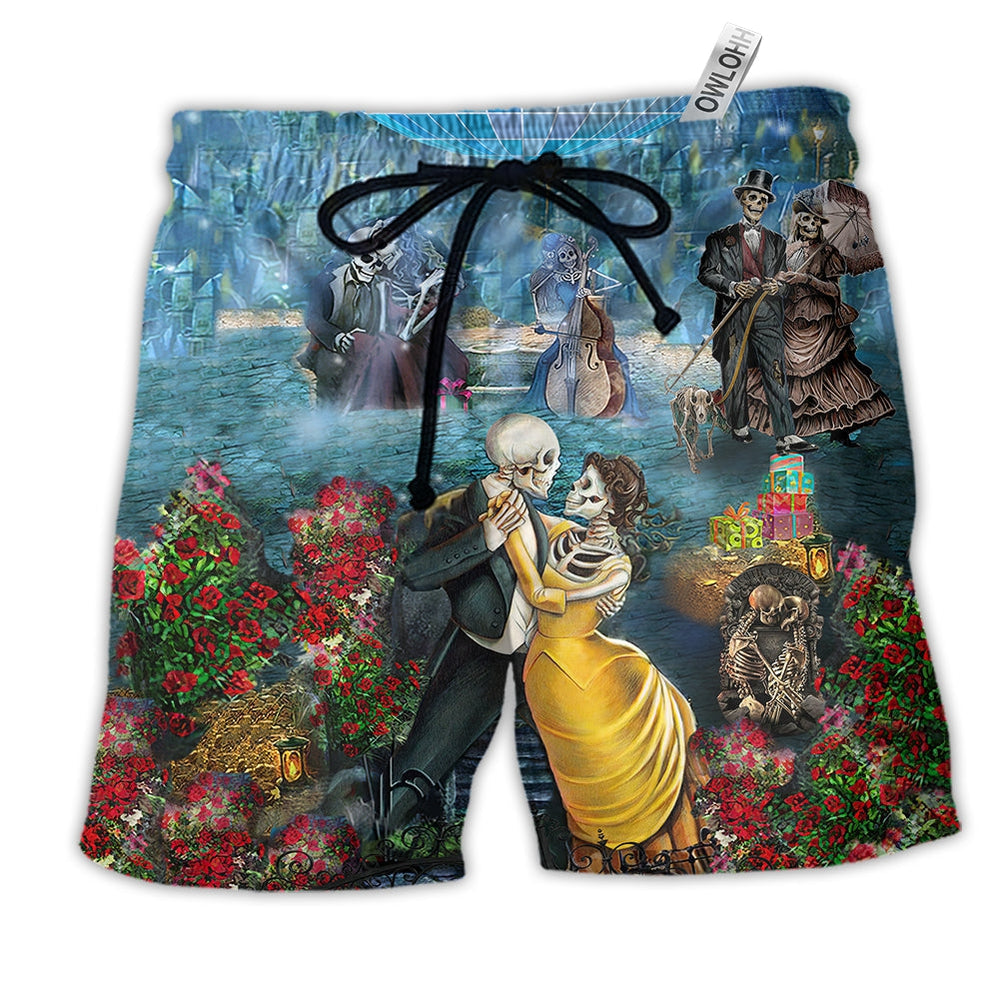Skull Couple Dancing With Happiness Hawaiian Beach Shorts For Distinctive Warm Weather Style