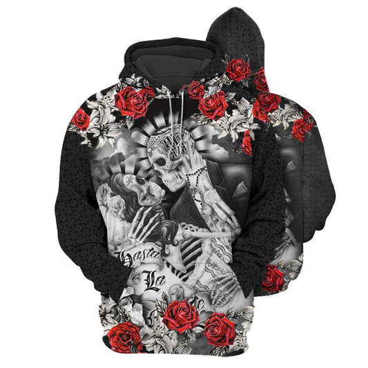 Skull Couple Love Rose Hoodie For Gothic Art Lovers Daily Wear And Weekend Adventures