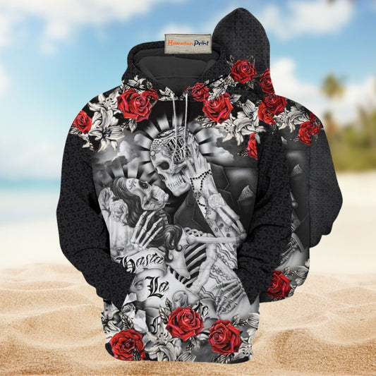 Skull Couple Rose Love Hoodie For Alternative Fashion Events And Relaxed Everyday Wear