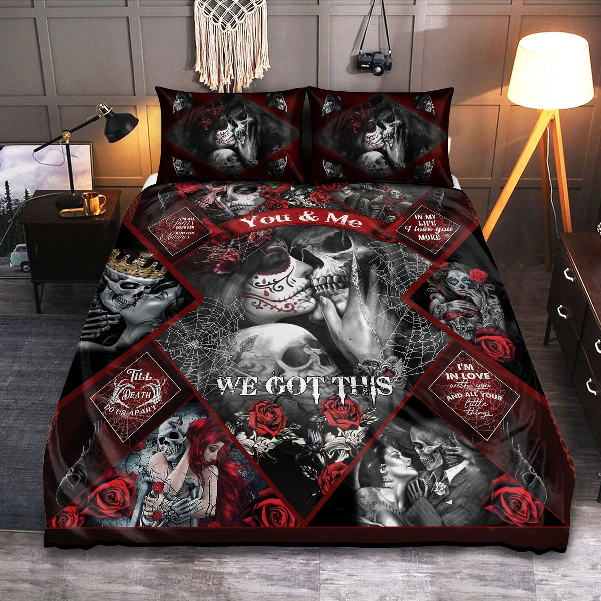 Skull Couple Love Bedding Cover For Gothic Bedroom Decor