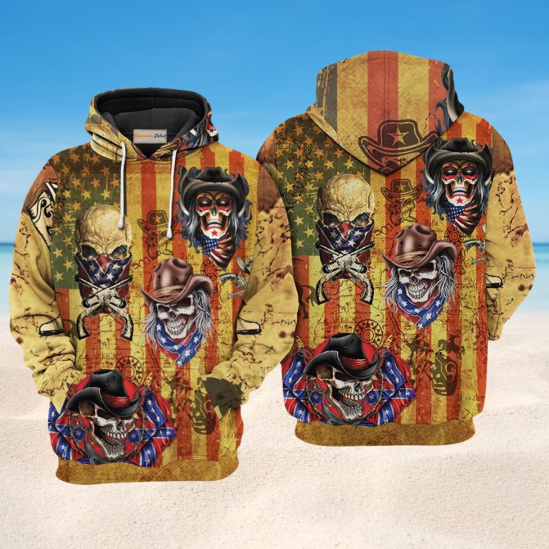 Skull Cowboy America Hoodie For Country Streetwear Outdoor Trips And Everyday Comfort