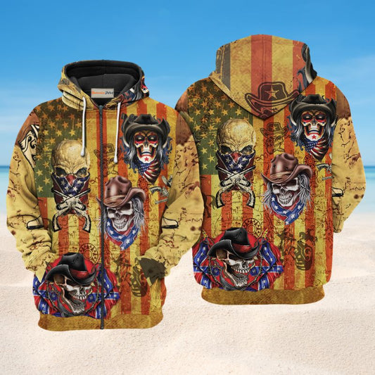 Skull Cowboy America Hoodie For Country Streetwear Outdoor Trips And Everyday Comfort