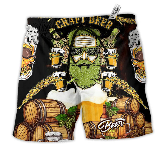 Skull Craft Beer So Cool Hawaiian Print Beach Shorts For Beach Gatherings And Travel