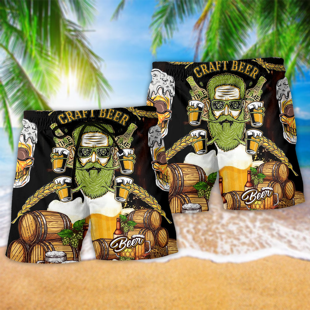 Skull Craft Beer Beach Shorts Pattern Detail For Seaside Leisure And Vacation Ready Style