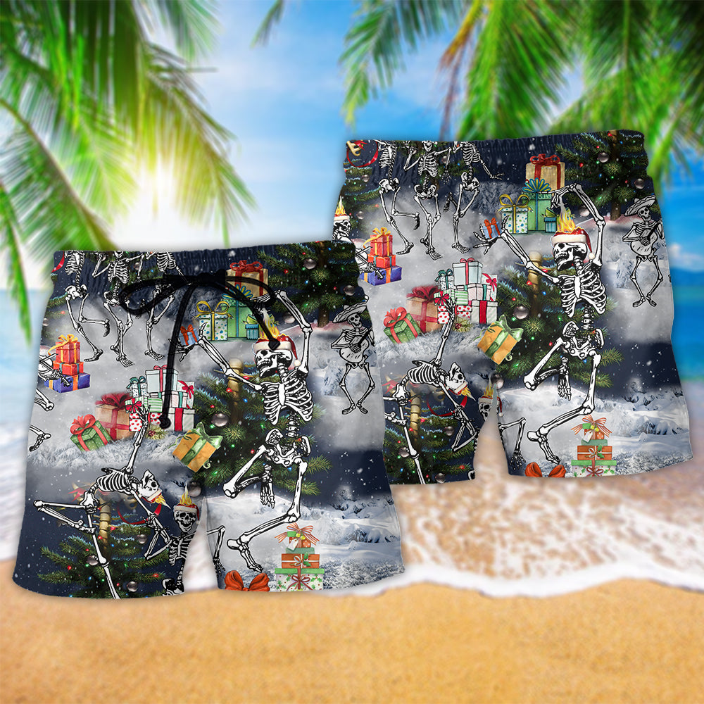 Skull Dancing With Christmas Black Hawaiian Beach Shorts For Christmas Getaways