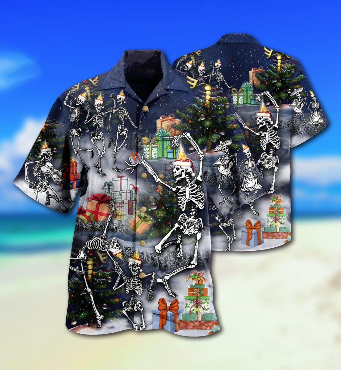 Christmas Skull Hawaiian Shirt With All Over Print For Island Vacation Beach Days And Thoughtful Gifting