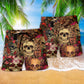 Skull Day Of The Dead Floral Hawaiian Print Beach Shorts For Tropical Vacation Wear