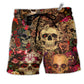 Skull Day Of The Dead Floral Hawaiian Print Beach Shorts For Beach Days And Resort Travel