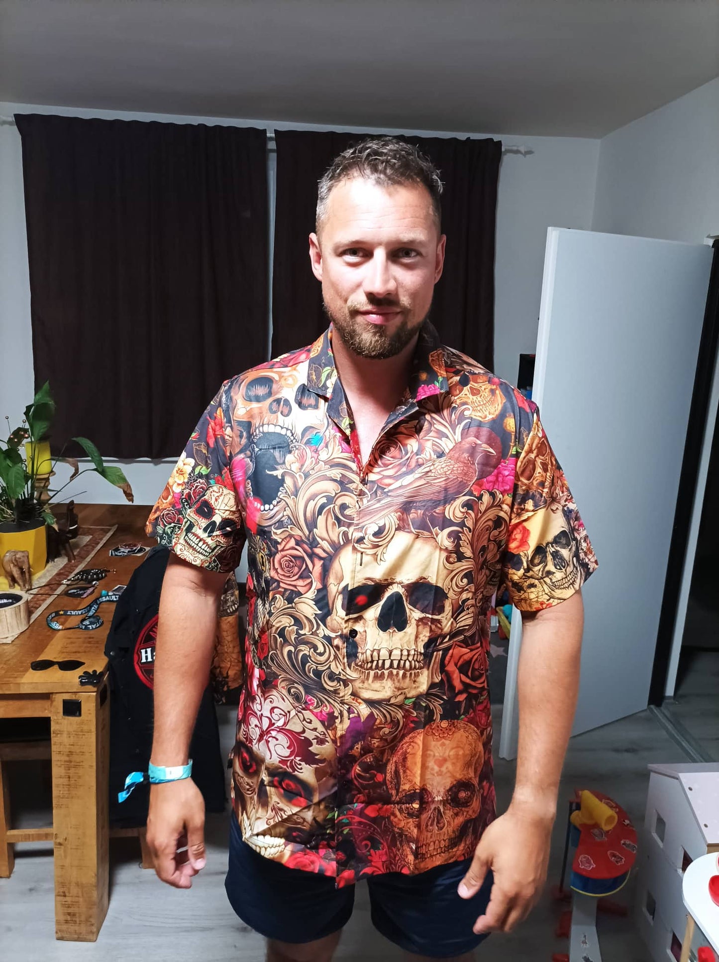 Floral Sugar Skull Hawaiian Shirt With All Over Print For Beach Vacations Casual Parties And Warm Weather Style
