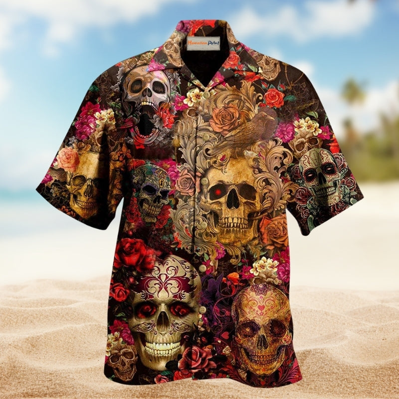 Skull Day Of The Dead Hawaiian Shirt For Summer Gatherings Island Travel And Comfortable Casual Wear