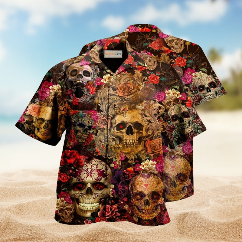 Skull Day Of The Dead Hawaiian Shirt For Summer Gatherings Island Travel And Comfortable Casual Wear