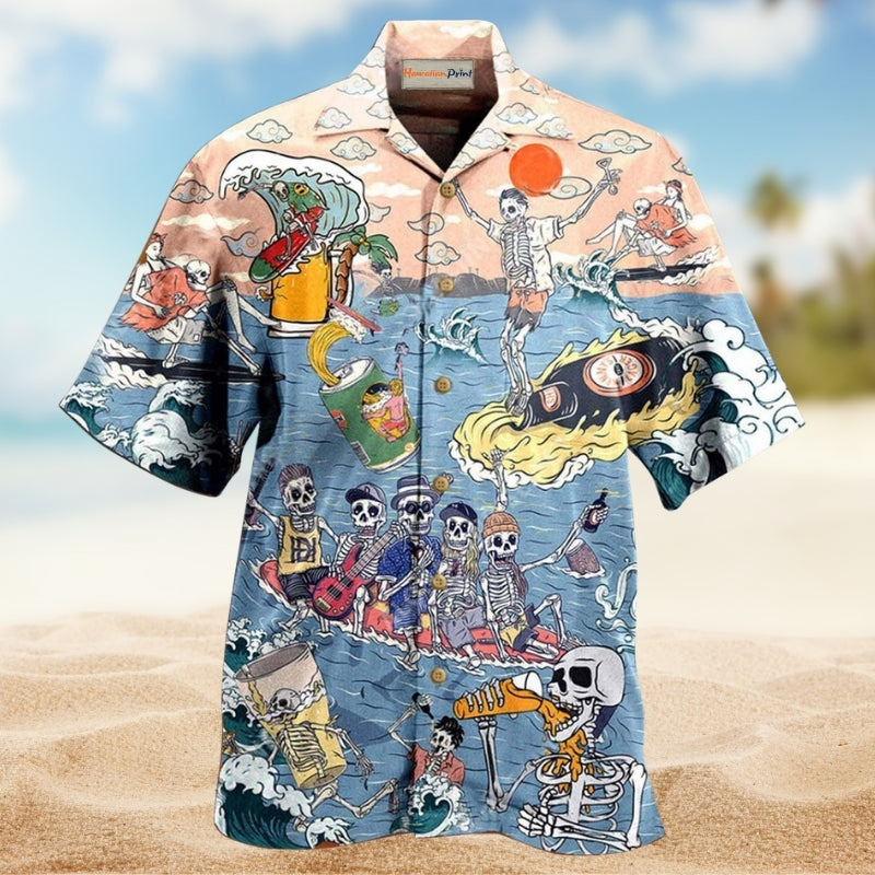 Skull Rough Day Humor Hawaiian Shirt For Summer Gatherings Island Travel And Comfortable Casual Wear