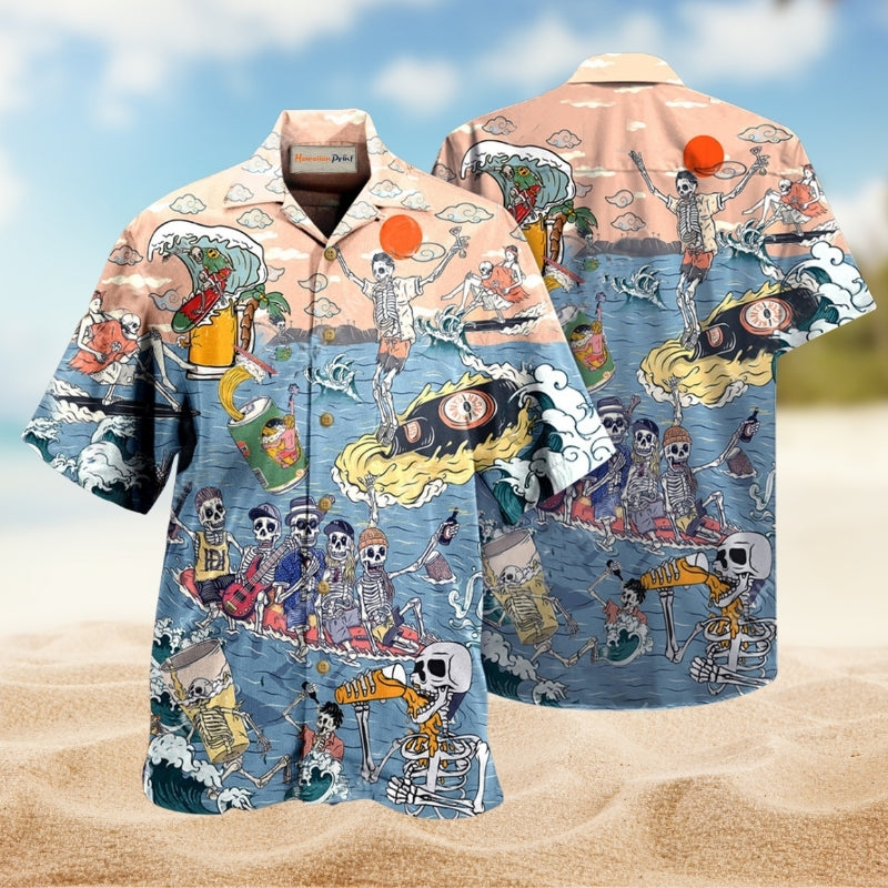 Skull Rough Day Humor Hawaiian Shirt For Summer Gatherings Island Travel And Comfortable Casual Wear