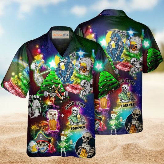 Gothic Dark Skull Death Graphic Hawaiian Shirt For Beach Days, Summer Outings, And Thoughtful Gift Giving