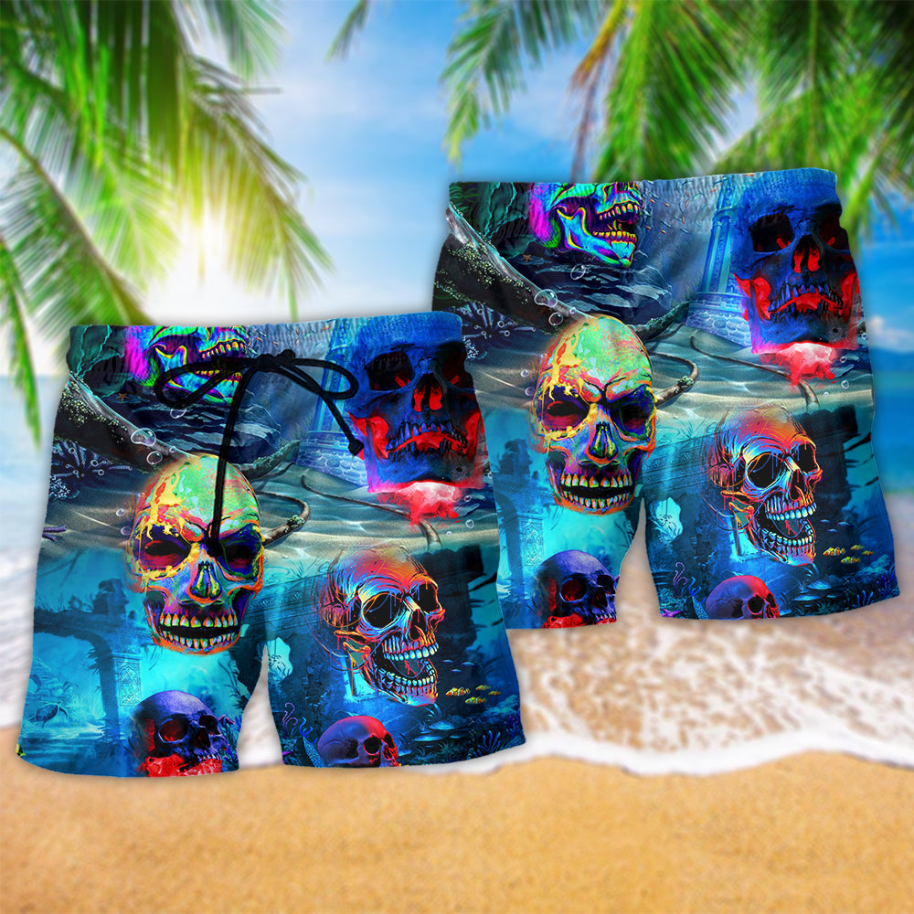 Skull In Deep Ocean Beach Shorts For Summer Vacation And Coastal Travel