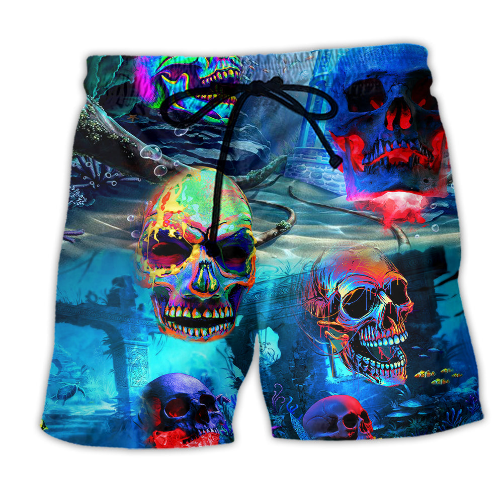 Skull In Deep Ocean Beach Shorts For Halloween Vacation And Festival Style