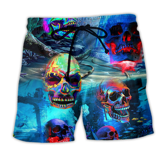 Skull In Deep Ocean Beach Shorts For Halloween Vacation And Festival Style