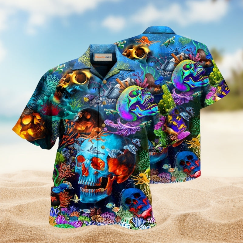 Skull Deep In The Ocean Hawaiian Shirt For Beach Gatherings Fantasy Fans And Comfortable Casual Wear