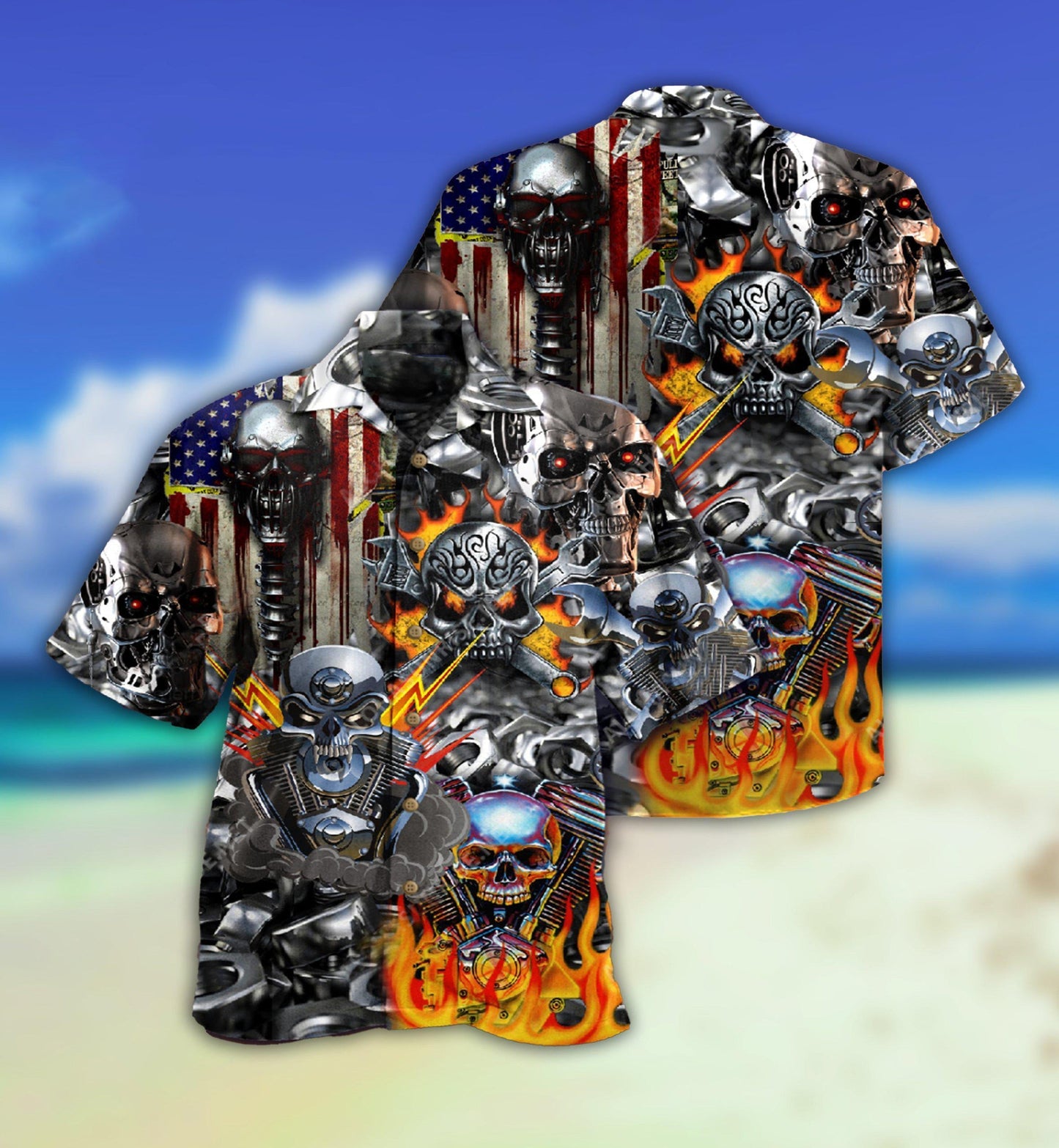 Skull Hawaiian Shirt With All Over Print For Tropical Escapes Resort Wear And Outdoor Celebrations