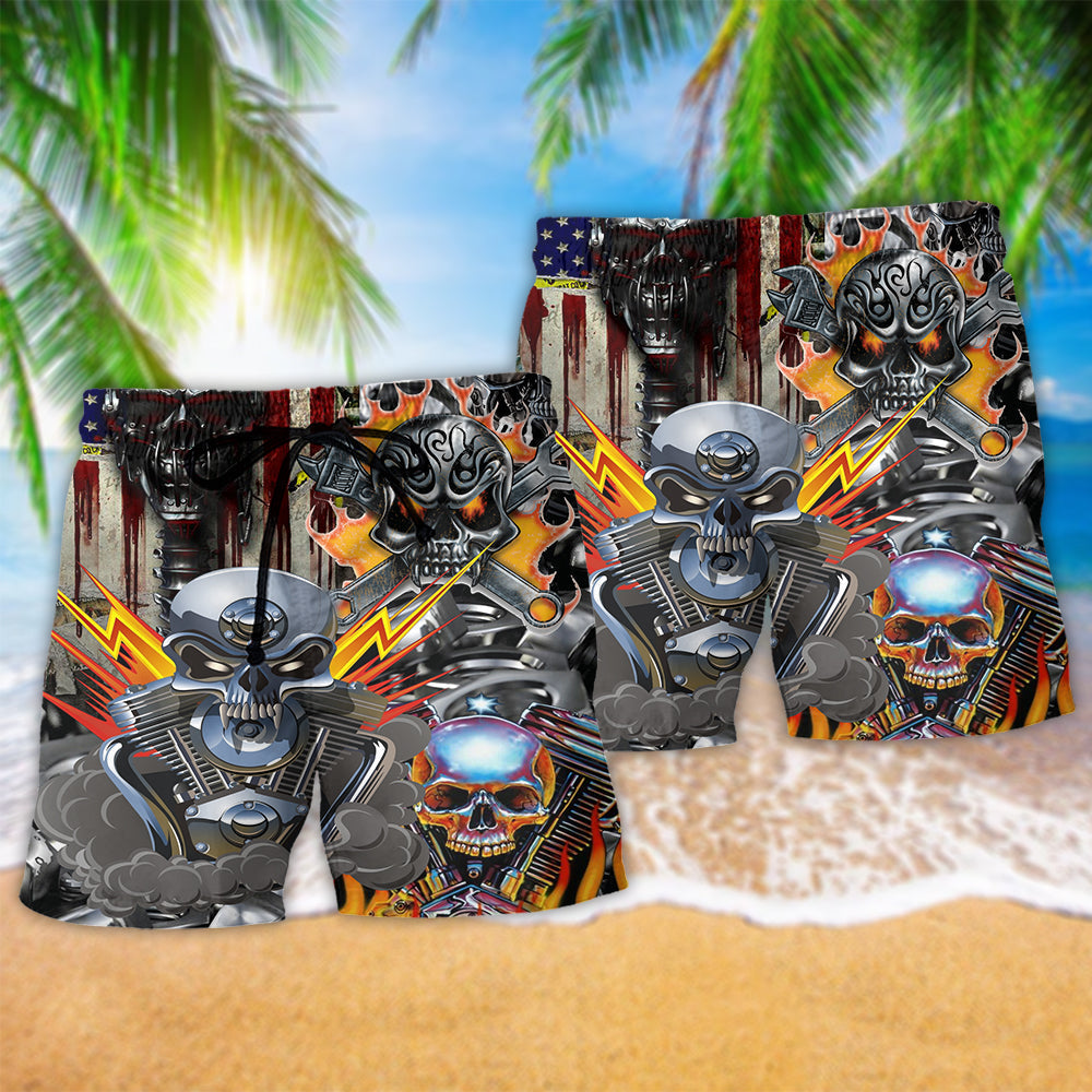 Skull Don't Fix Me Skull With Fire Hawaiian Beach Shorts For Striking Resort Looks