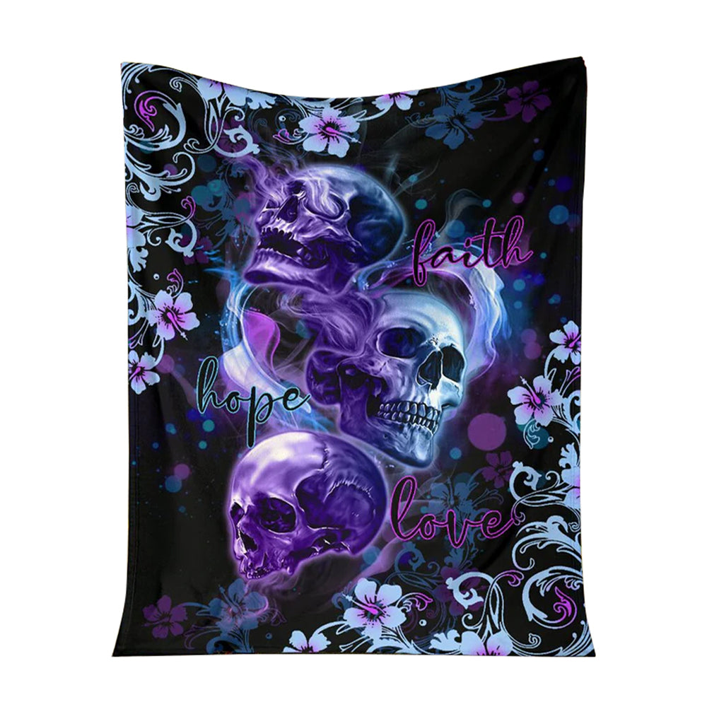 Skull Faith Hope Love Tropical Floral Flannel Blanket For Cozy Bedroom Sofa Decor