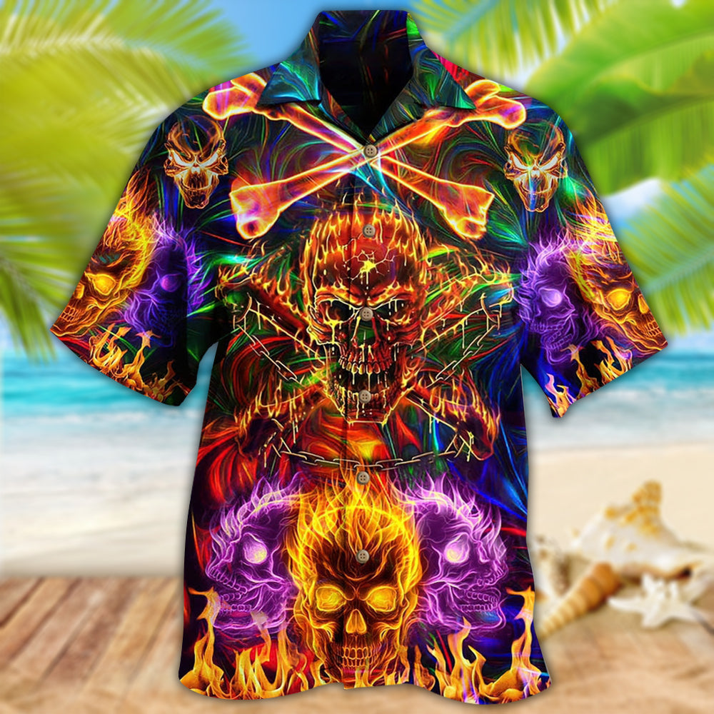 Flame Skull Hawaiian Shirt With Detailed Graphic For Resort Travel Summer Outings And Casual Gatherings