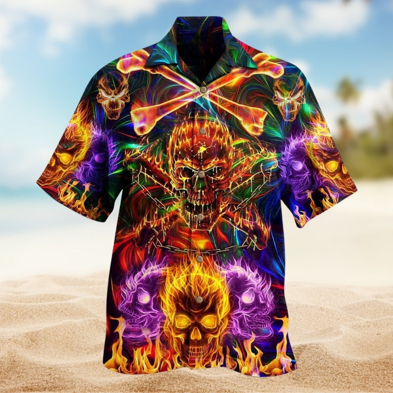 Skull Fire Hawaiian Shirt For Beach Days, Summer Outings, And Thoughtful Gift Giving