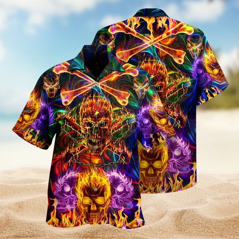 Skull Fire Hawaiian Shirt For Beach Days, Summer Outings, And Thoughtful Gift Giving