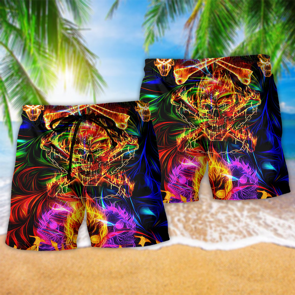 Skull Fire Angry So Amazing Hawaiian Print Beach Shorts For Fantasy Fan Beach Days