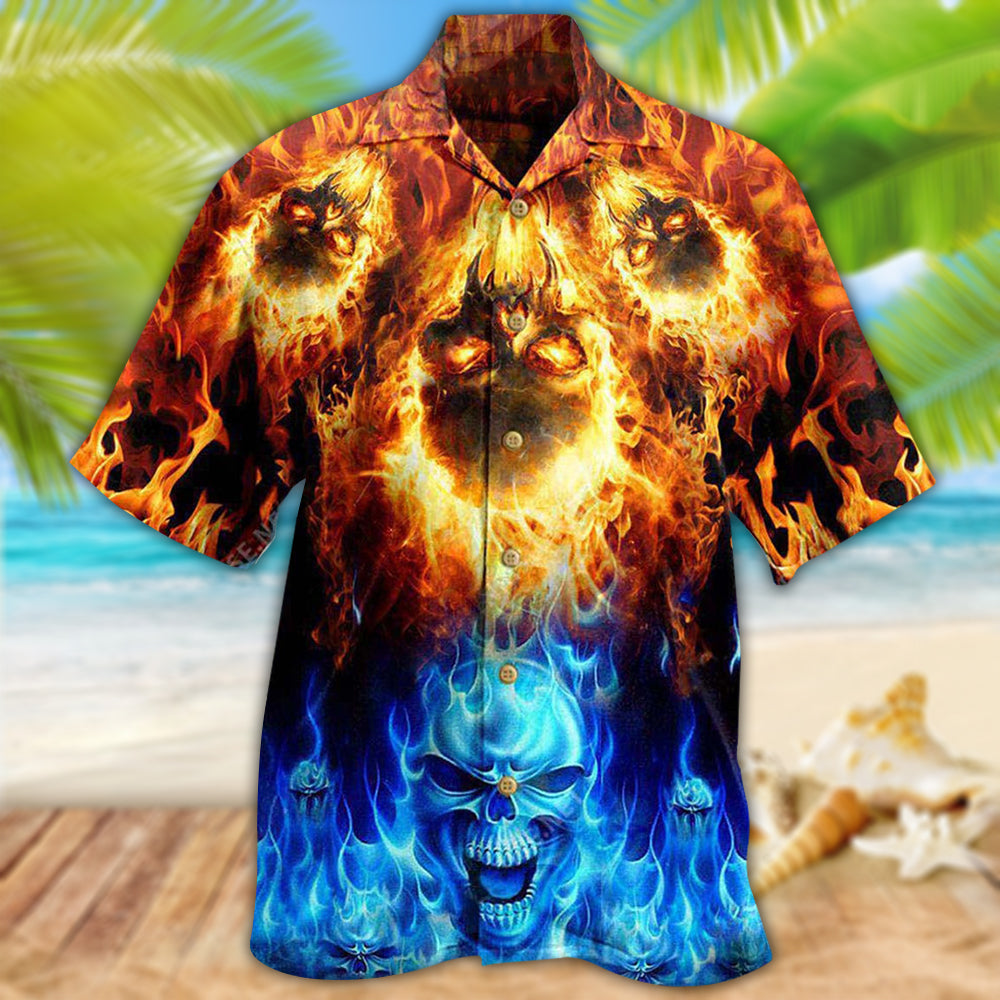 Flame Skull Hawaiian Shirt With Detailed Graphic For Vacation Parties Beach Outings And Relaxed Daily Wear