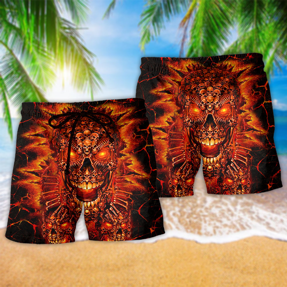 Skull Fire Love Red Smile Fire Hawaiian Print Beach Shorts For Striking Resort Looks