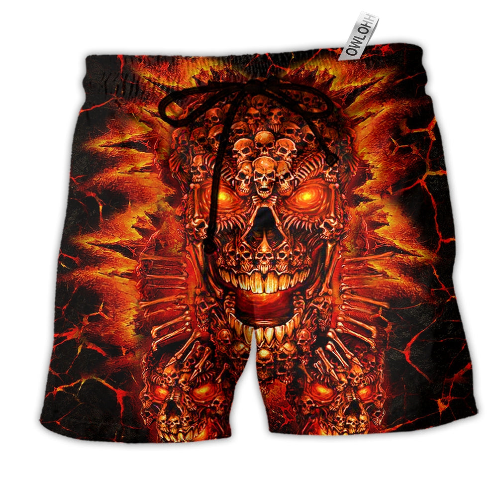 Skull Fire Love Red Smile Fire Hawaiian Print Beach Shorts For Weekend Adventures And Comfort