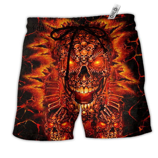 Skull Fire Love Red Smile Fire Hawaiian Print Beach Shorts For Weekend Adventures And Comfort