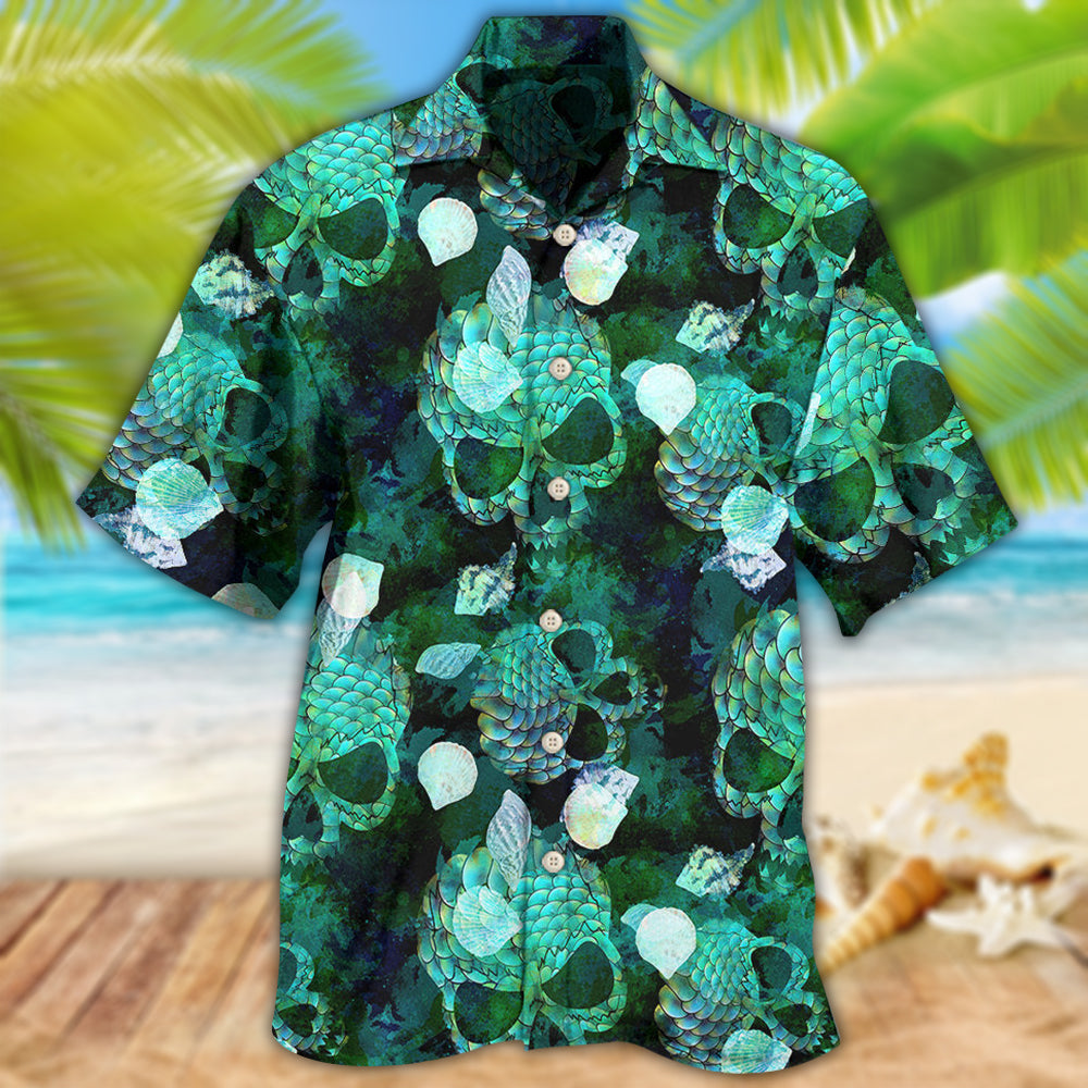 Green Skull Fish Hawaiian Shirt Design Detail For Sunny Adventures And Casual Wear