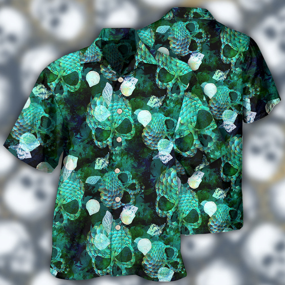 Green Skull Fish Hawaiian Shirt For Vacation Days And Relaxed Coastal Outings