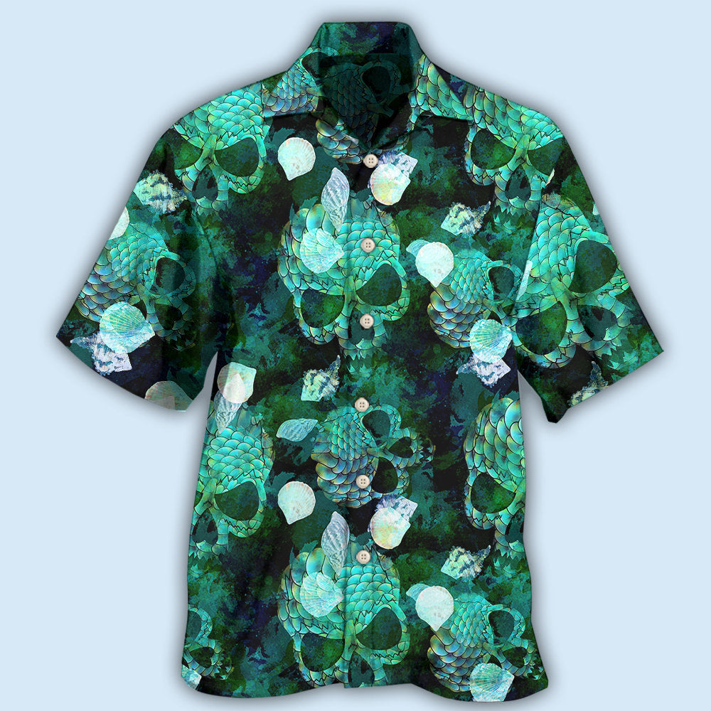 Green Skull Fish Hawaiian Shirt Artwork View For Weekend Travel And Beach Style