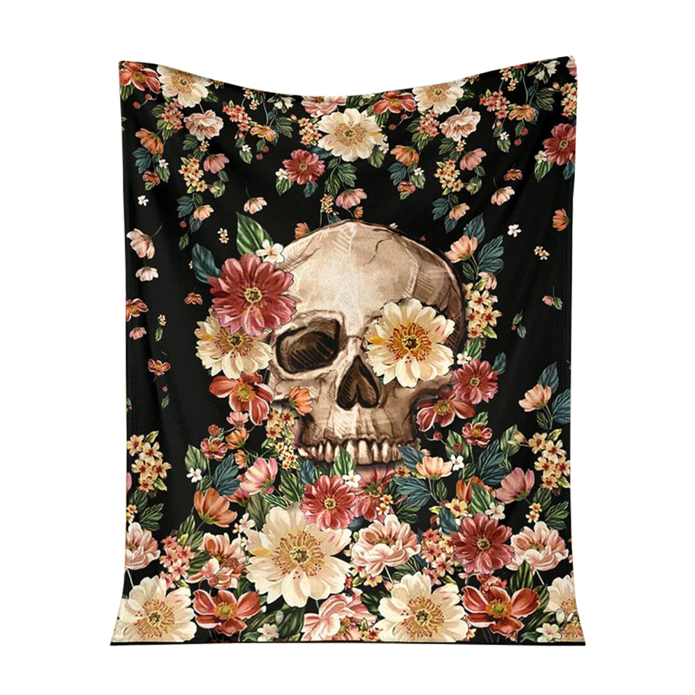 Skull Floral So Mysterious Flannel Blanket For Cozy Bedroom Sofa Decor