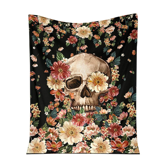 Skull Floral So Mysterious Flannel Blanket For Cozy Bedroom Sofa Decor