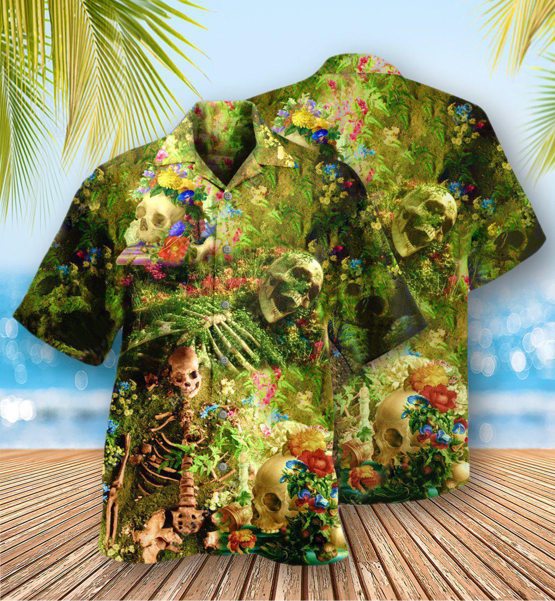 Floral Skull Hawaiian Shirt For Beach Parties Vacation Travel And Relaxed Casual Style And Resort Style