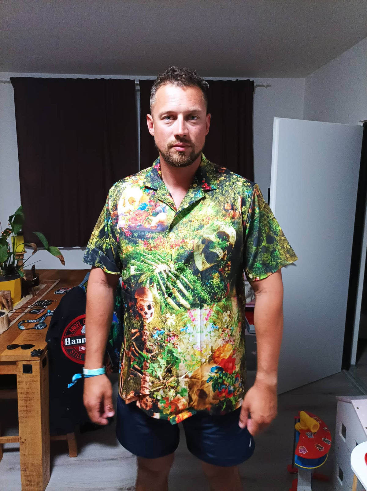 Floral Skull Hawaiian Shirt With All Over Print For Beach Parties Vacation Travel And Relaxed Casual Style