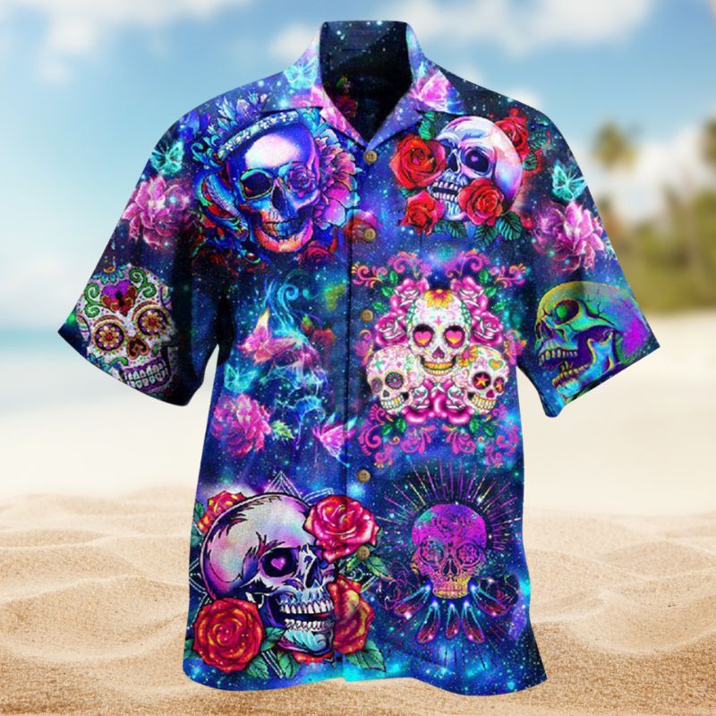 Floral Skull Dead Hawaiian Shirt For Summer Vacation, Beach Travel, And Casual Wear