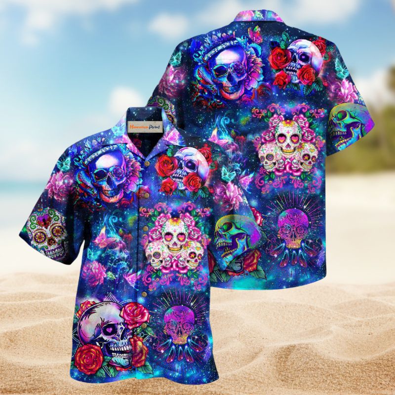 Floral Skull Dead Hawaiian Shirt For Summer Vacation, Beach Travel, And Casual Wear