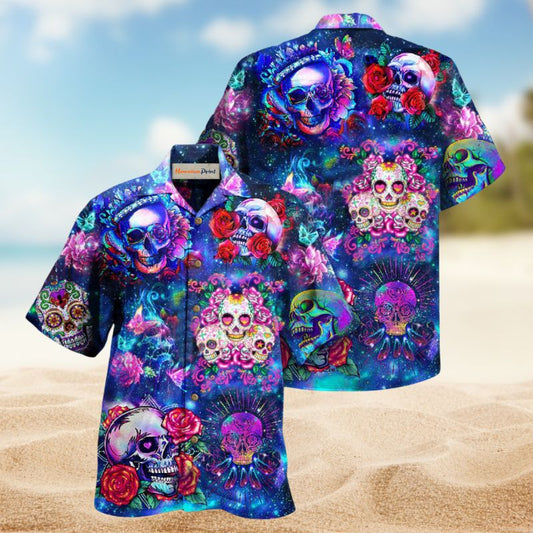 Floral Skull Dead Hawaiian Shirt For Summer Vacation, Beach Travel, And Casual Wear