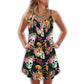 Skull Flowers Love Tropical V-Neck Sleeveless Cami Dress For Weekend Parties And Distinctive Outfits