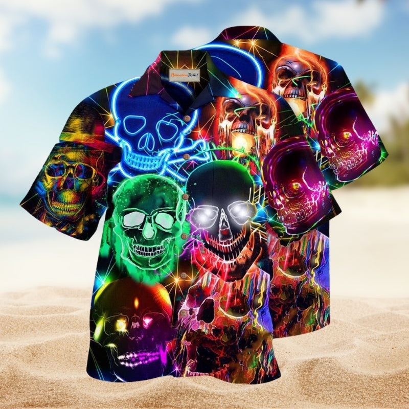 Skull Glowing Hawaiian Shirt For Coastal Adventures Outdoor Gatherings And Casual Warm Weather Wear